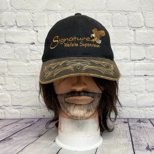 Vintage 90s Hat Cap Strap Back Black Signature Wellsite Supervision Eagle Logo